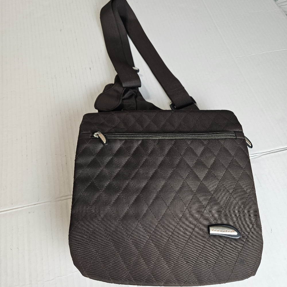 Travelon Quilted Microfiber Brown Shoulder Bag with accessories